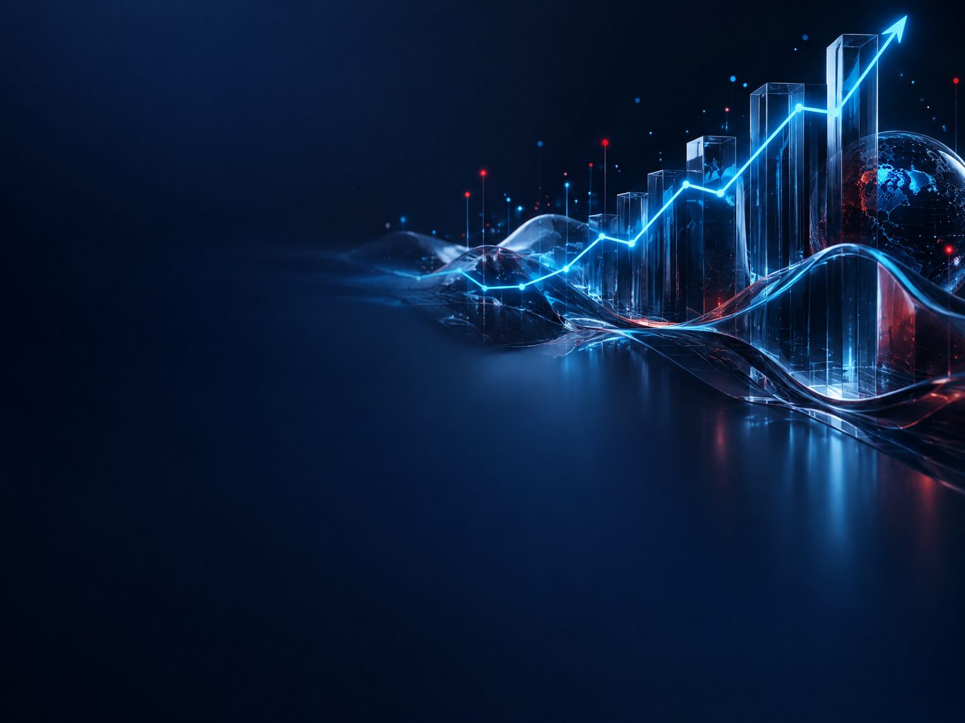 Abstract 3D market signal rising through glass data forms