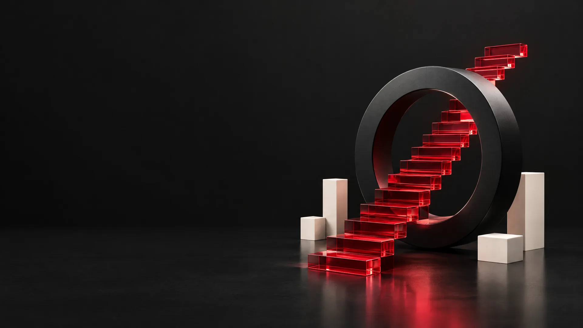 Red glass staircase representing portfolio growth